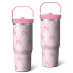 1pc Bow 30oz Tumbler with Straw & Handle - Insulated Stainless Steel Cup | Holiday Gift for Man Women (Christmas, Valentine's, Birthday)
