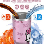 30oz Hello Kawaii Cat Cute Stainless Steel Tumbler with Lid and Straw,Spill Proof Travel Cup Double Wall Vacuum Insulated Coffee Mug with Top Handle Pink