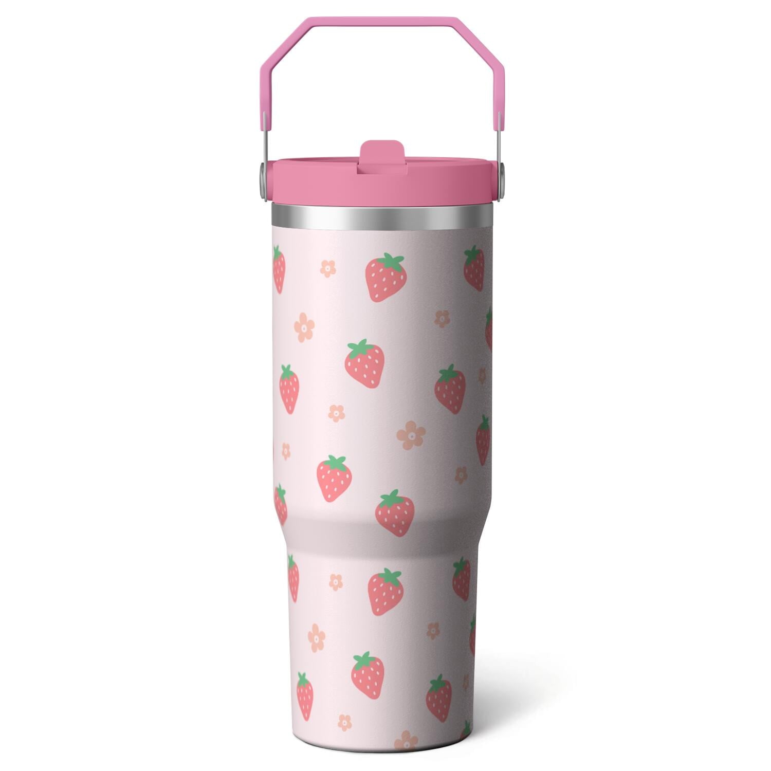 1pc Black and white grid 30oz Tumbler with Straw & Handle - Insulated Stainless Steel Cup | - Tumbler