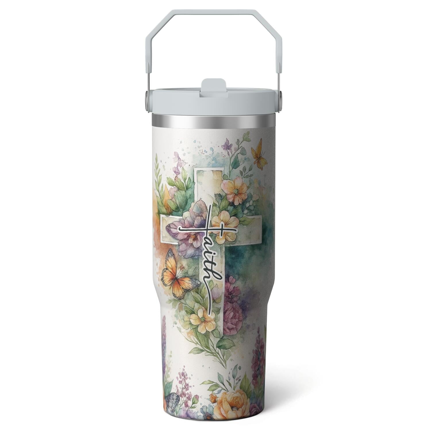 1pc Black and white grid 30oz Tumbler with Straw & Handle - Insulated Stainless Steel Cup | - Tumbler