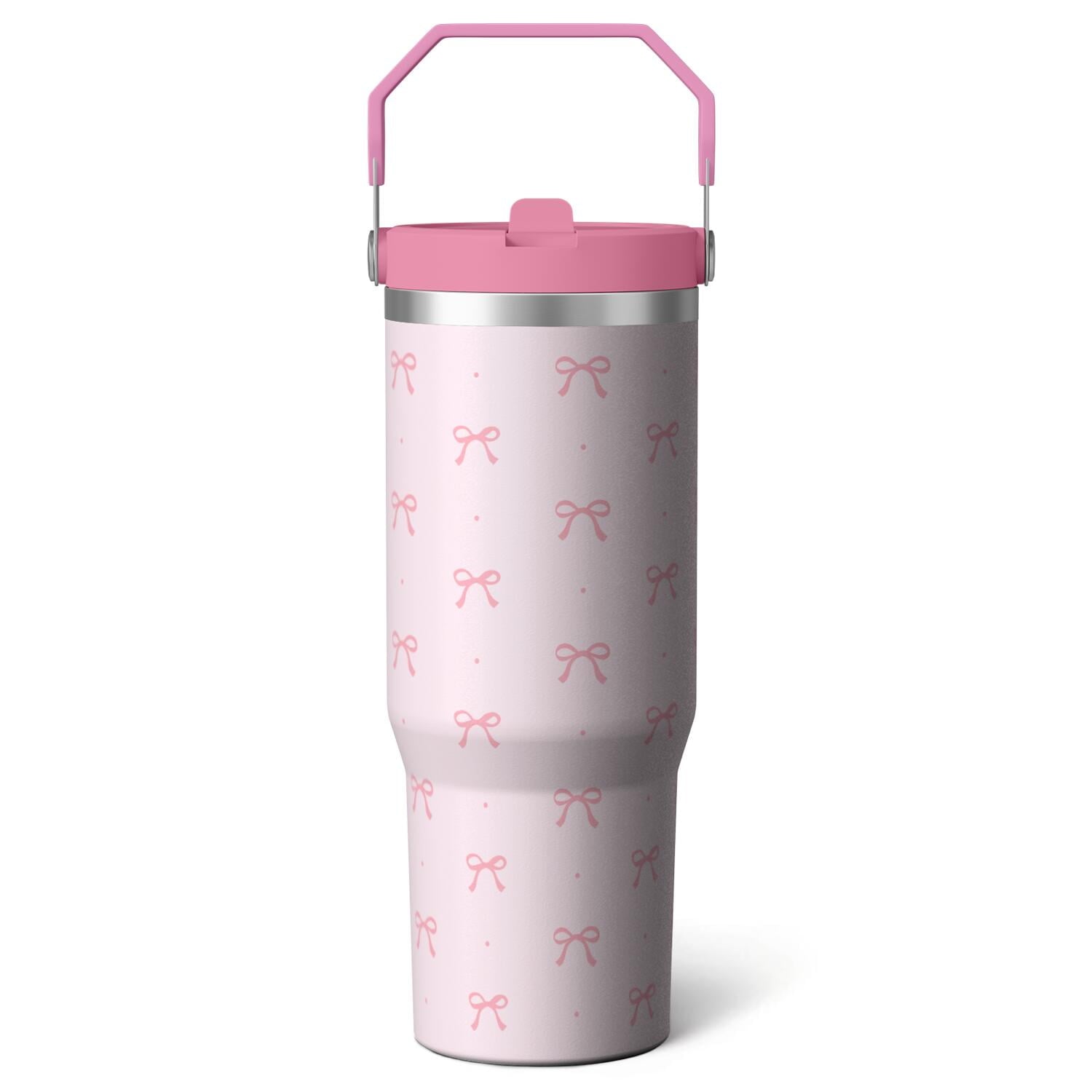 1pc Pink Leopard Print 30oz Tumbler with Straw & Handle - Insulated Stainless Steel Cup | Holiday - Tumbler