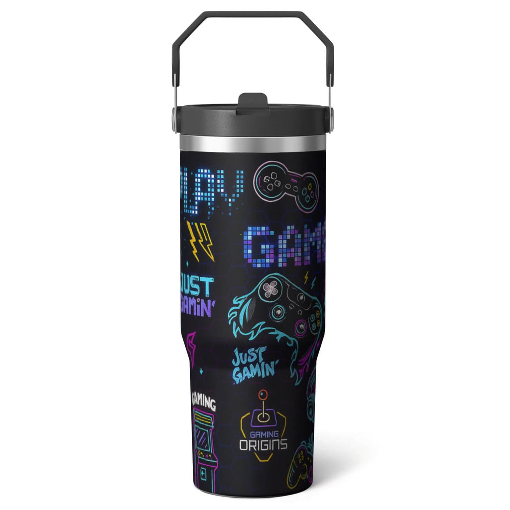 1pc Halloween Skull 30oz Tumbler with Straw & Handle - Insulated Stainless Steel Cup | Holiday Gift - Tumbler