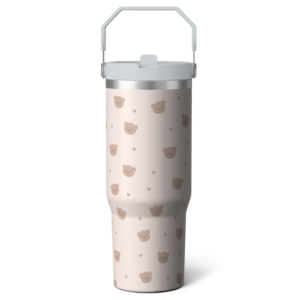 1pc Pink Leopard Print 30oz Tumbler with Straw & Handle - Insulated Stainless Steel Cup | Holiday - Tumbler