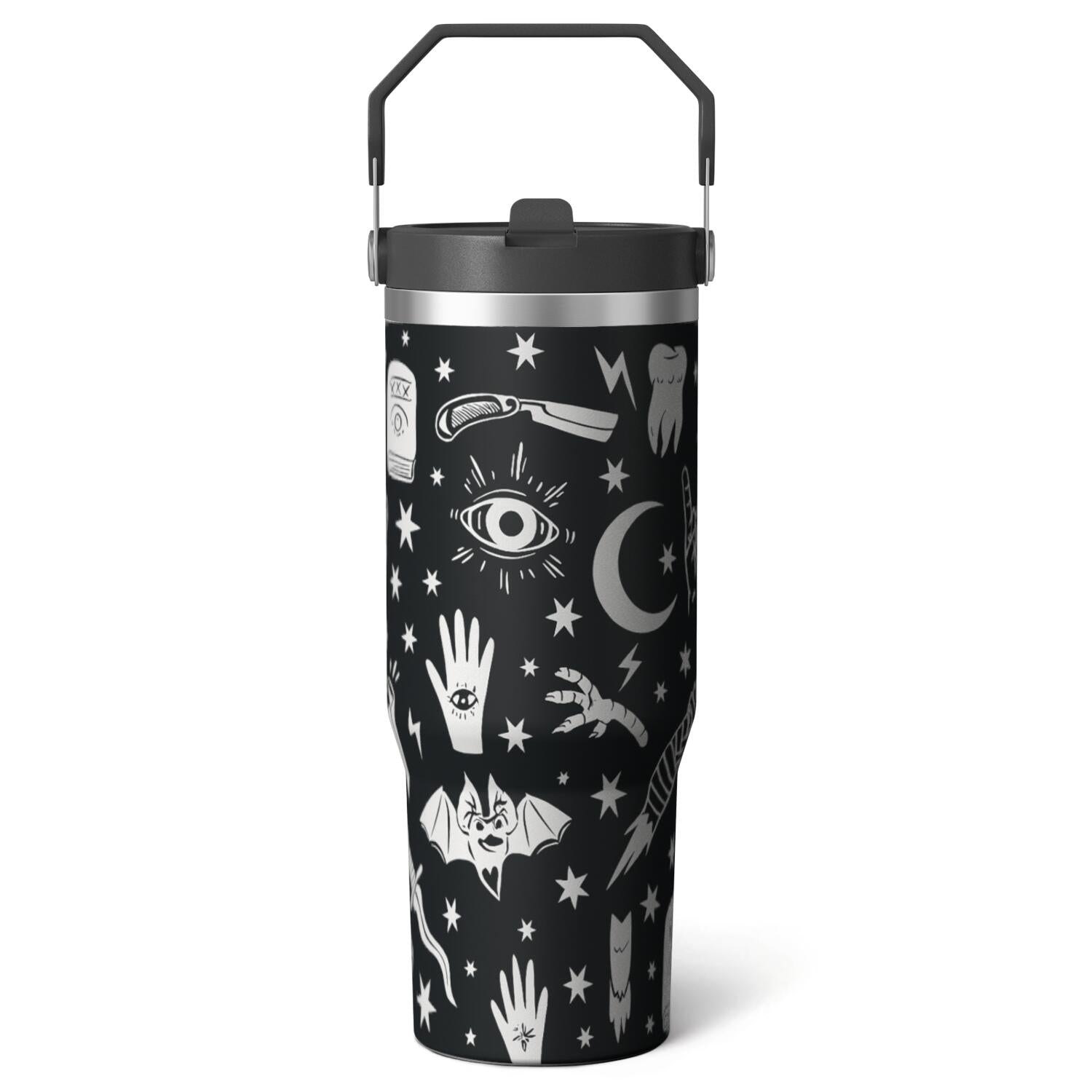 1pc Halloween Skull 30oz Tumbler with Straw & Handle - Insulated Stainless Steel Cup | Holiday Gift - Tumbler