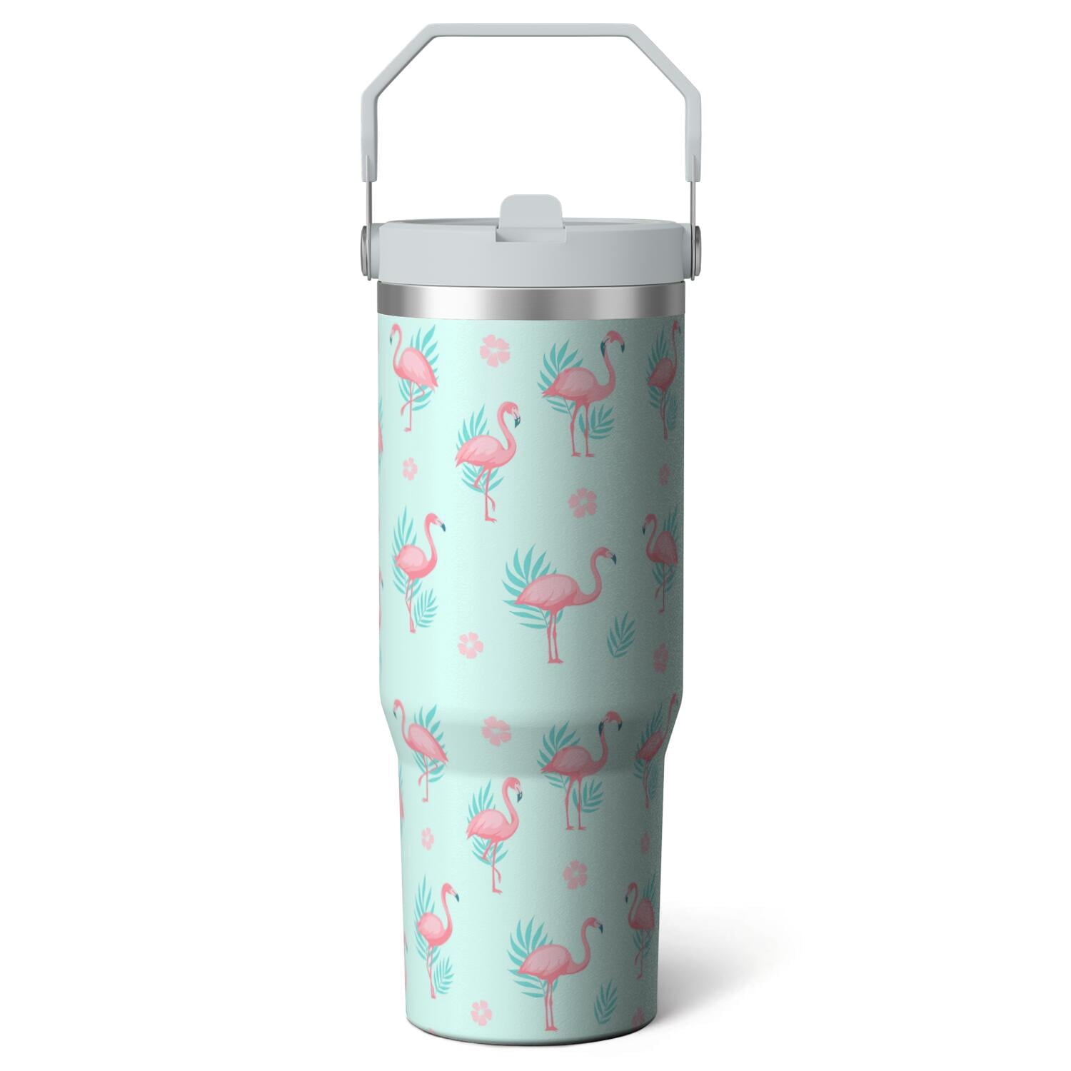 1pc Pink Leopard Print 30oz Tumbler with Straw & Handle - Insulated Stainless Steel Cup | Holiday - Tumbler