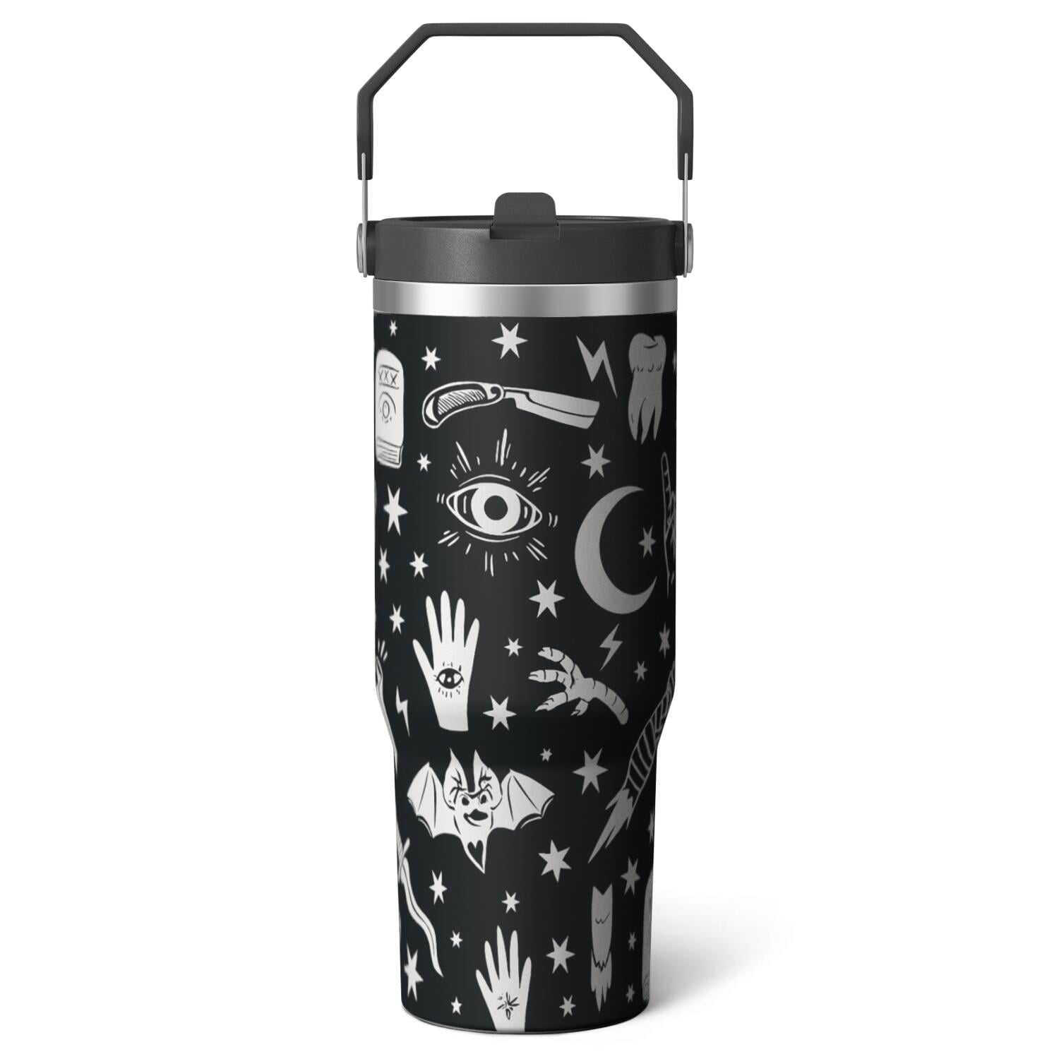 1pc Halloween Skull 30oz Tumbler with Straw & Handle - Insulated Stainless Steel Cup | Holiday Gift for Man Women (Christmas, Valentine's, Birthday) - Tumbler