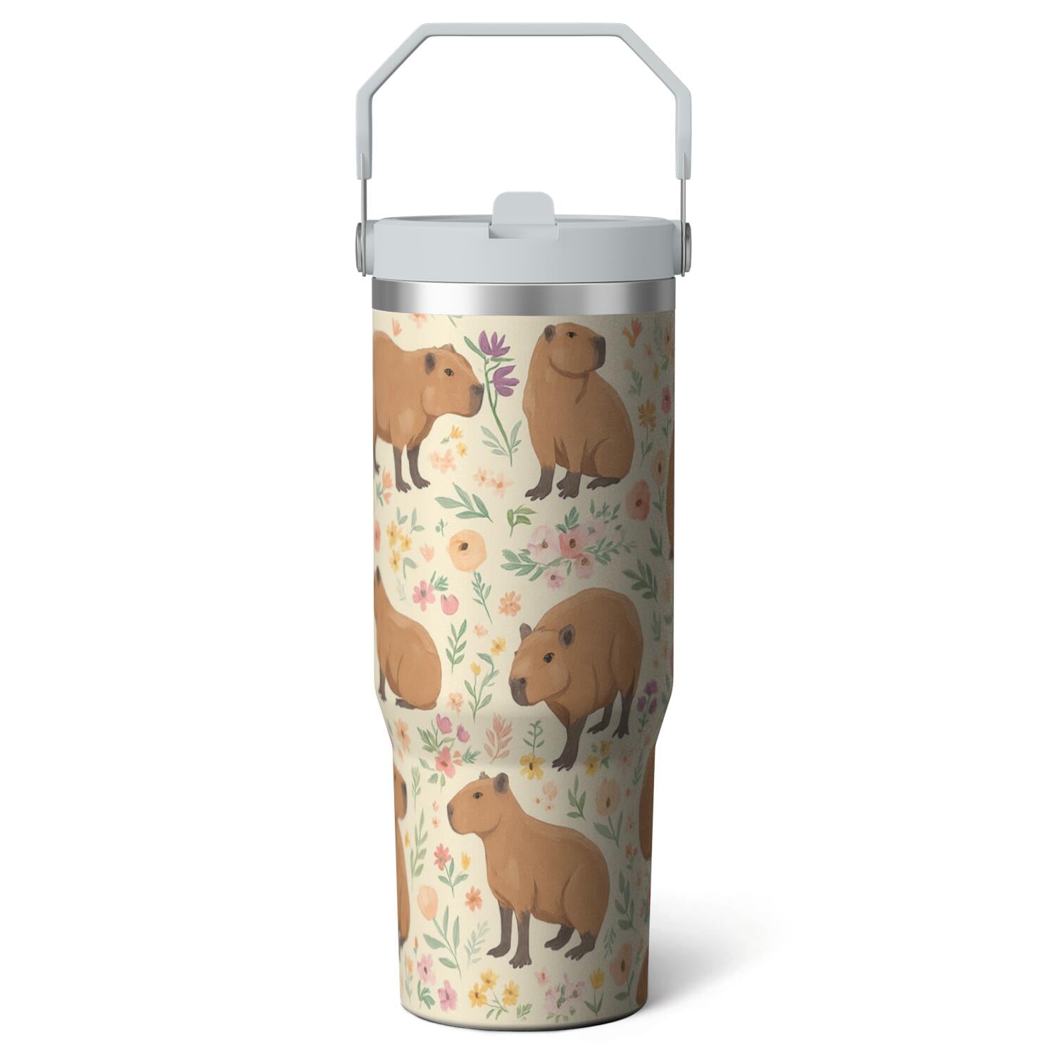 1pc Capibara 30oz Tumbler with Straw & Handle - Insulated Stainless Steel Cup | Holiday Gift for Man Women (Christmas, Valentine's, Birthday)