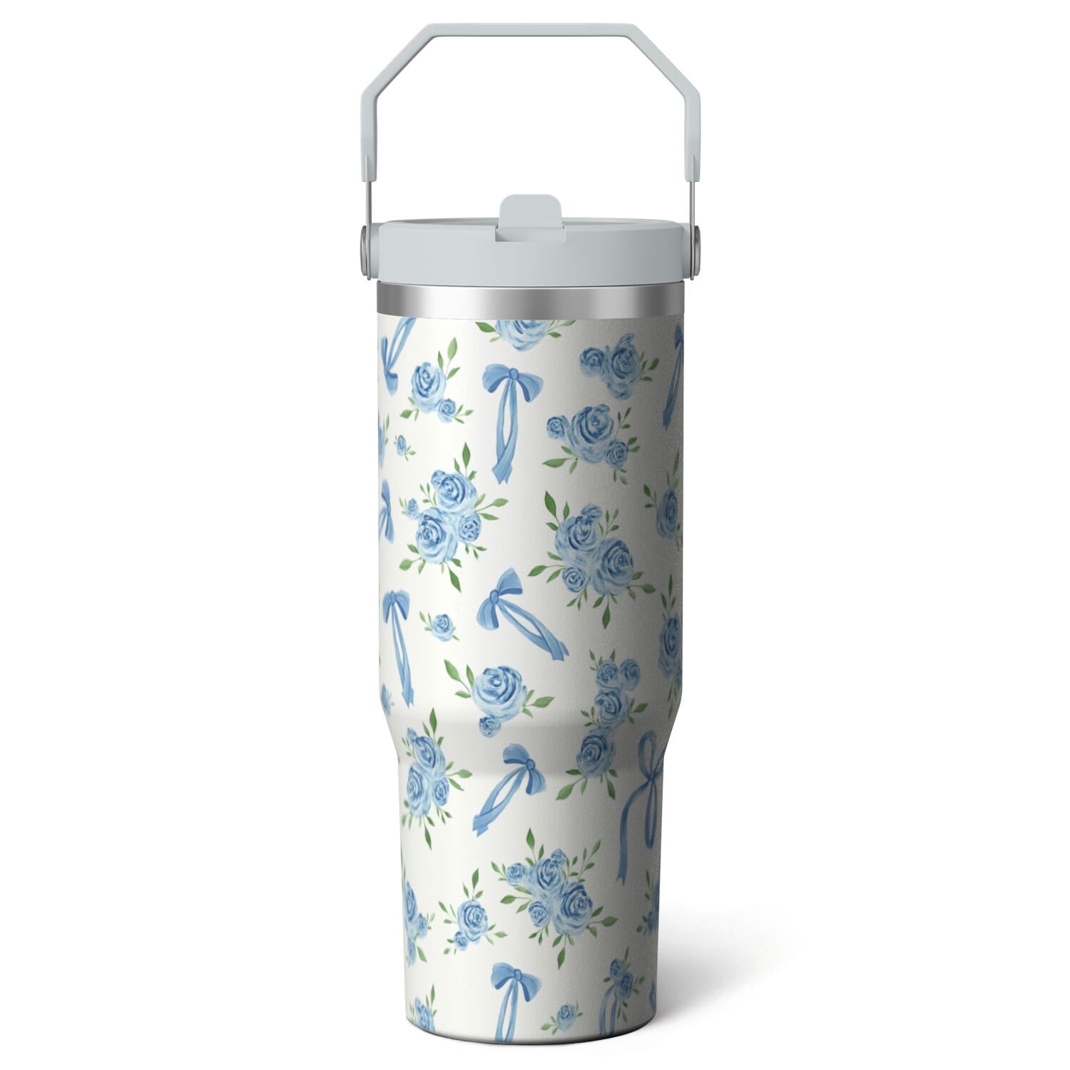1pc Bow 30oz Tumbler with Straw & Handle - Insulated Stainless Steel Cup | Holiday Gift for Man Women (Christmas, Valentine's, Birthday)