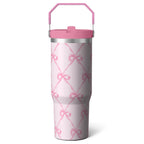 1pc Bow 30oz Tumbler with Straw & Handle - Insulated Stainless Steel Cup | Holiday Gift for Man Women (Christmas, Valentine's, Birthday)