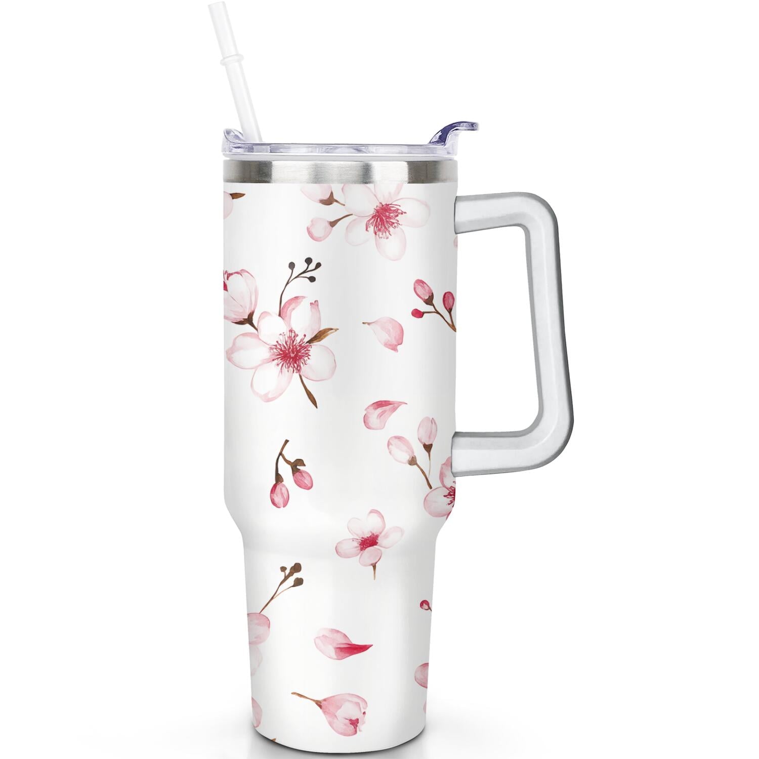 1pc cherry 40oz Tumbler with Straw & Handle - Insulated Stainless Steel Cup | Holiday Gift for Man Women (Christmas, Valentine's, Birthday) - Tumbler