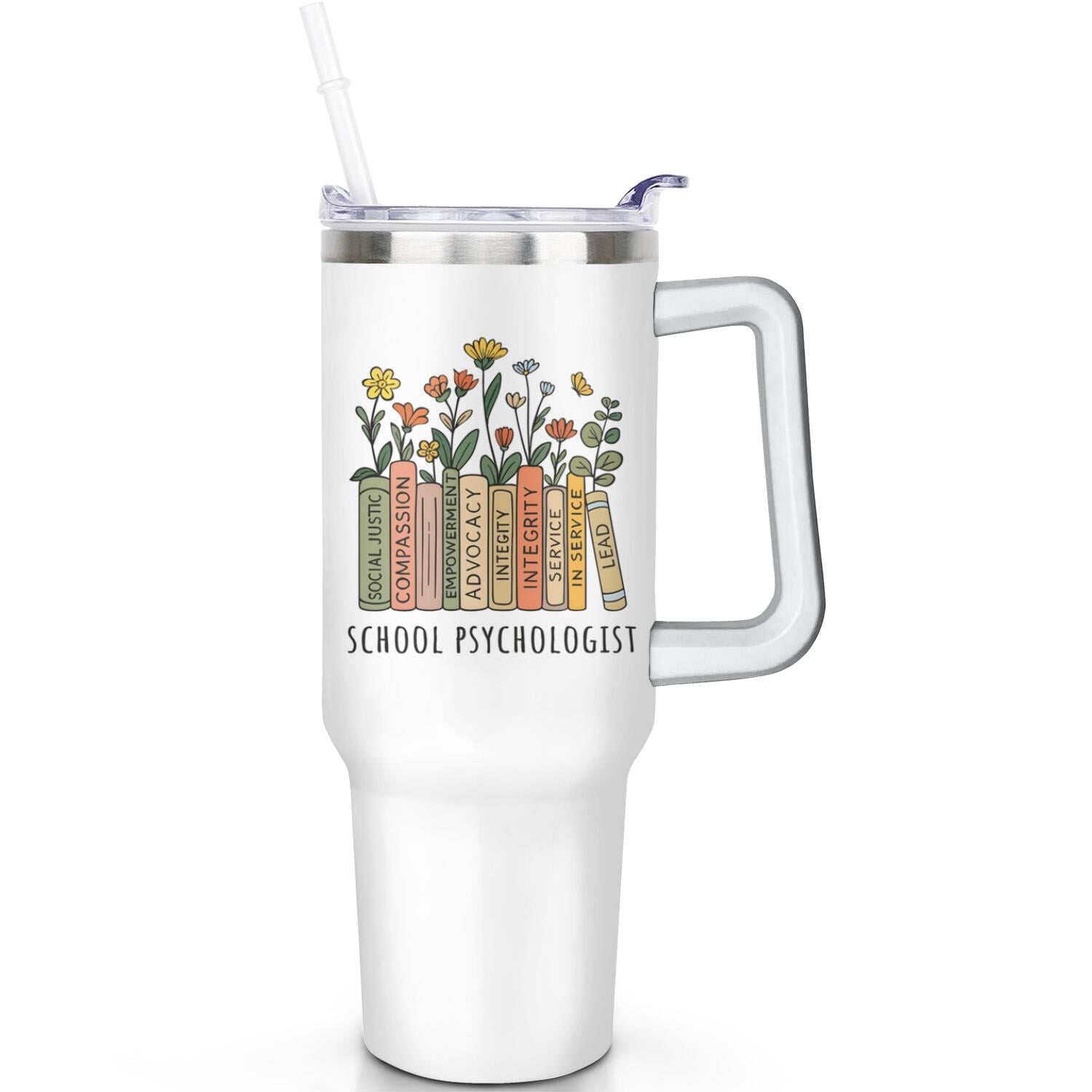 1pc daisy 40oz Tumbler with Straw & Handle - Insulated Stainless Steel Cup | Holiday Gift for - Tumbler