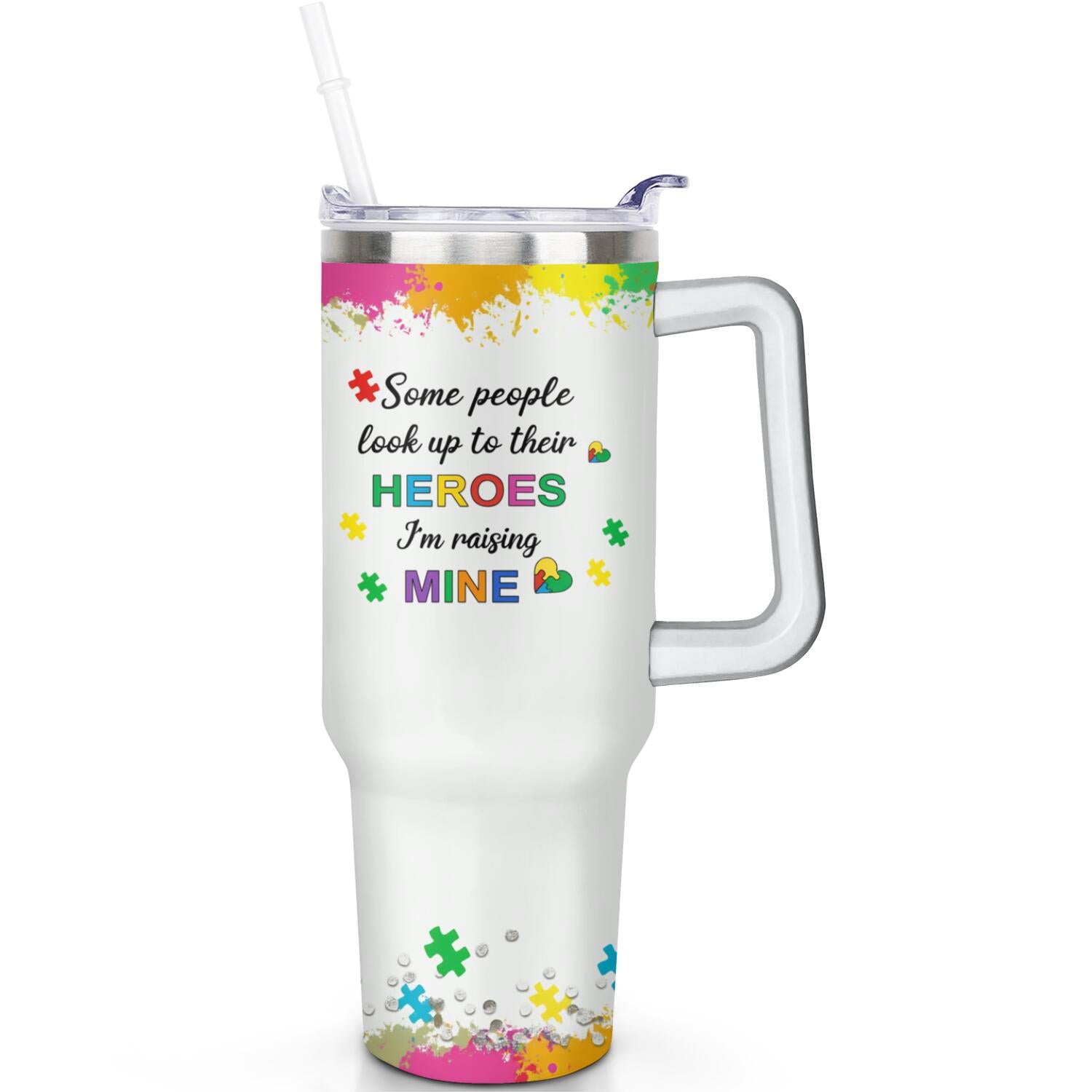 1pc cherry 40oz Tumbler with Straw & Handle - Insulated Stainless Steel Cup | Holiday Gift for Man Women (Christmas, Valentine's, Birthday)