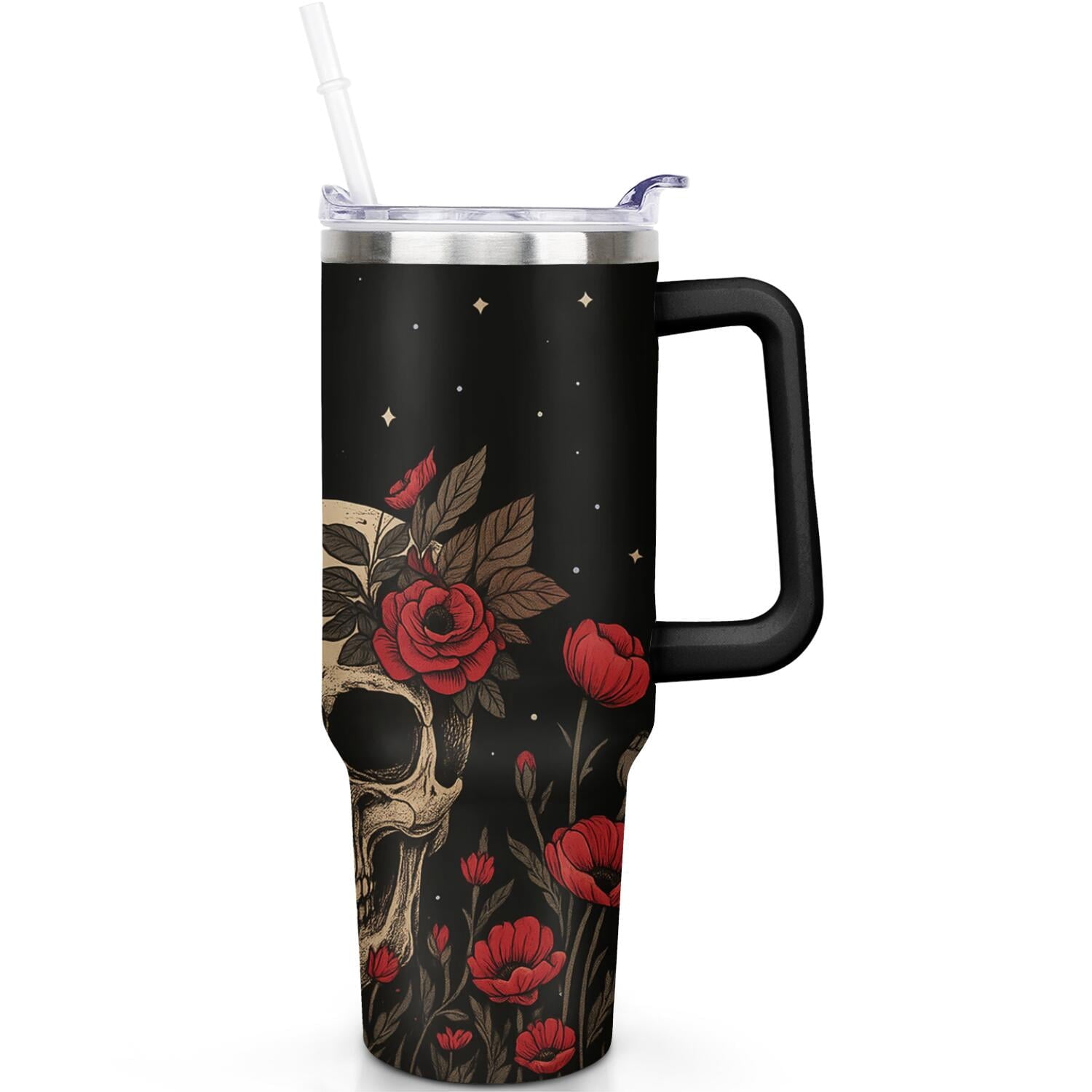 1pc Sunflower 40oz Tumbler with Straw & Handle - Insulated Stainless Steel Cup | Holiday Gift for - Tumbler