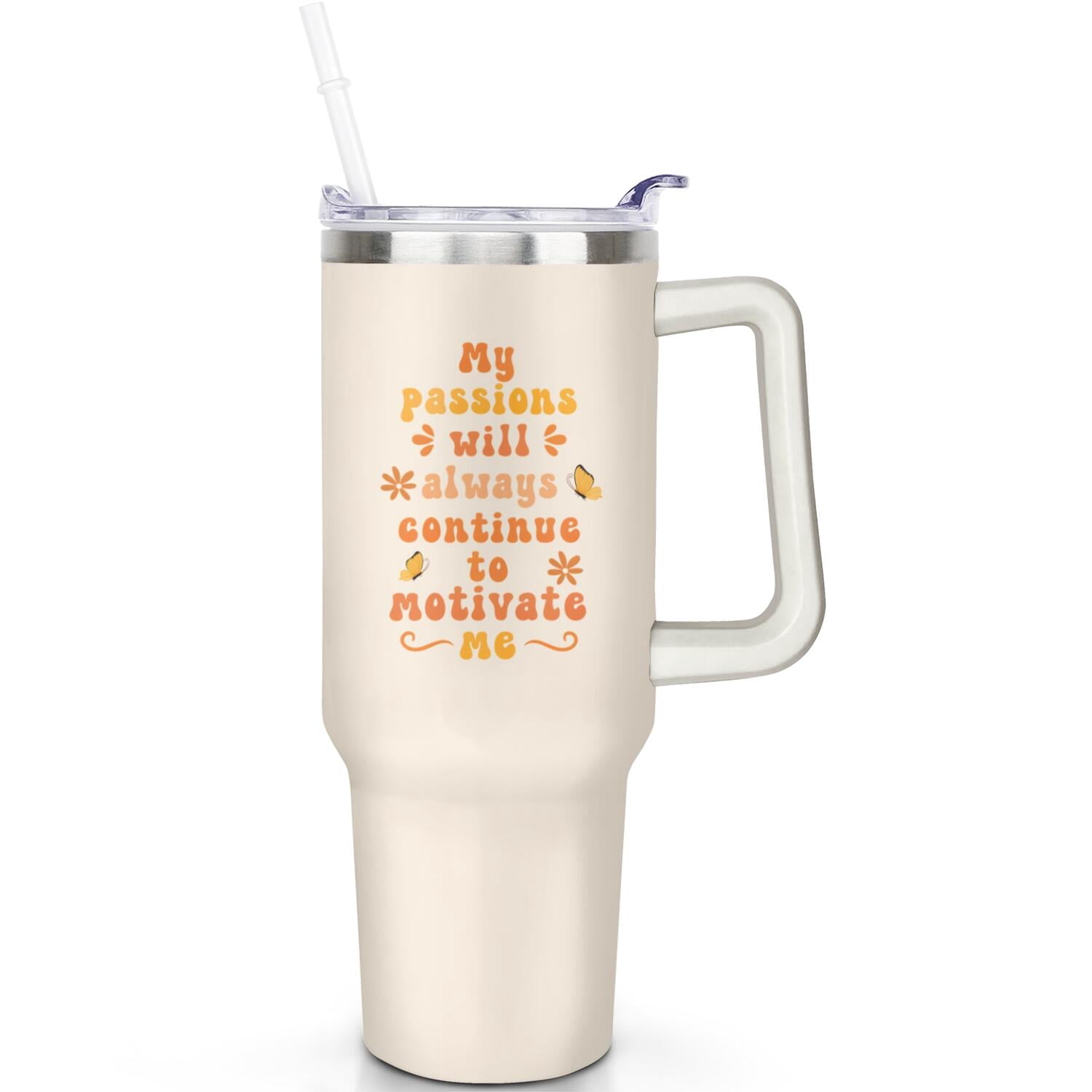 1pc daisy 40oz Tumbler with Straw & Handle - Insulated Stainless Steel Cup | Holiday Gift for - Tumbler