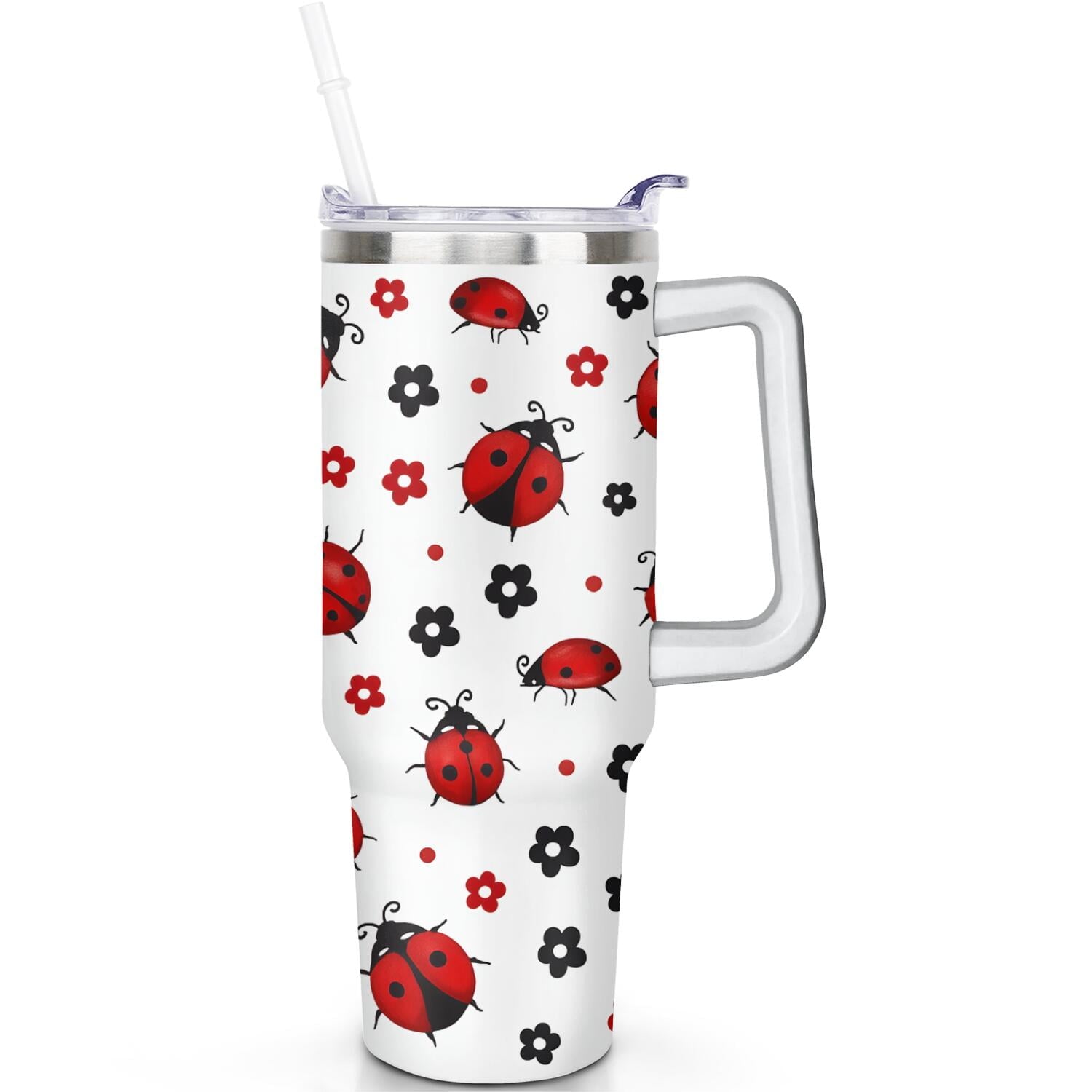 1pc cherry 40oz Tumbler with Straw & Handle - Insulated Stainless Steel Cup | Holiday Gift for Man Women (Christmas, Valentine's, Birthday) - Tumbler