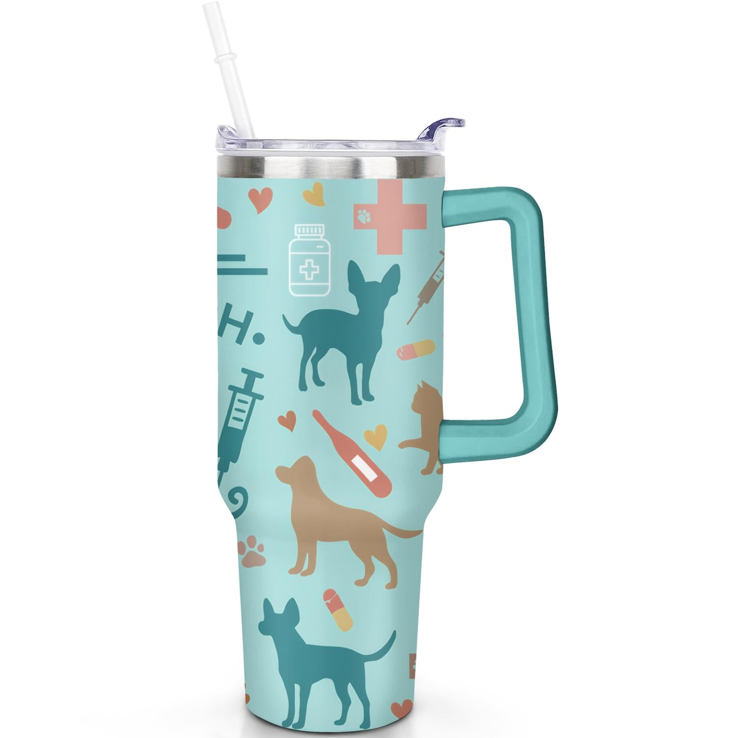 1pc Goose 40oz Tumbler with Straw & Handle - Insulated Stainless Steel Cup | Holiday Gift for - Tumbler