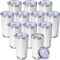 20 oz White Stainless Steel Vacuum Insulated Travel Tumbler with Lid – 12-Pack