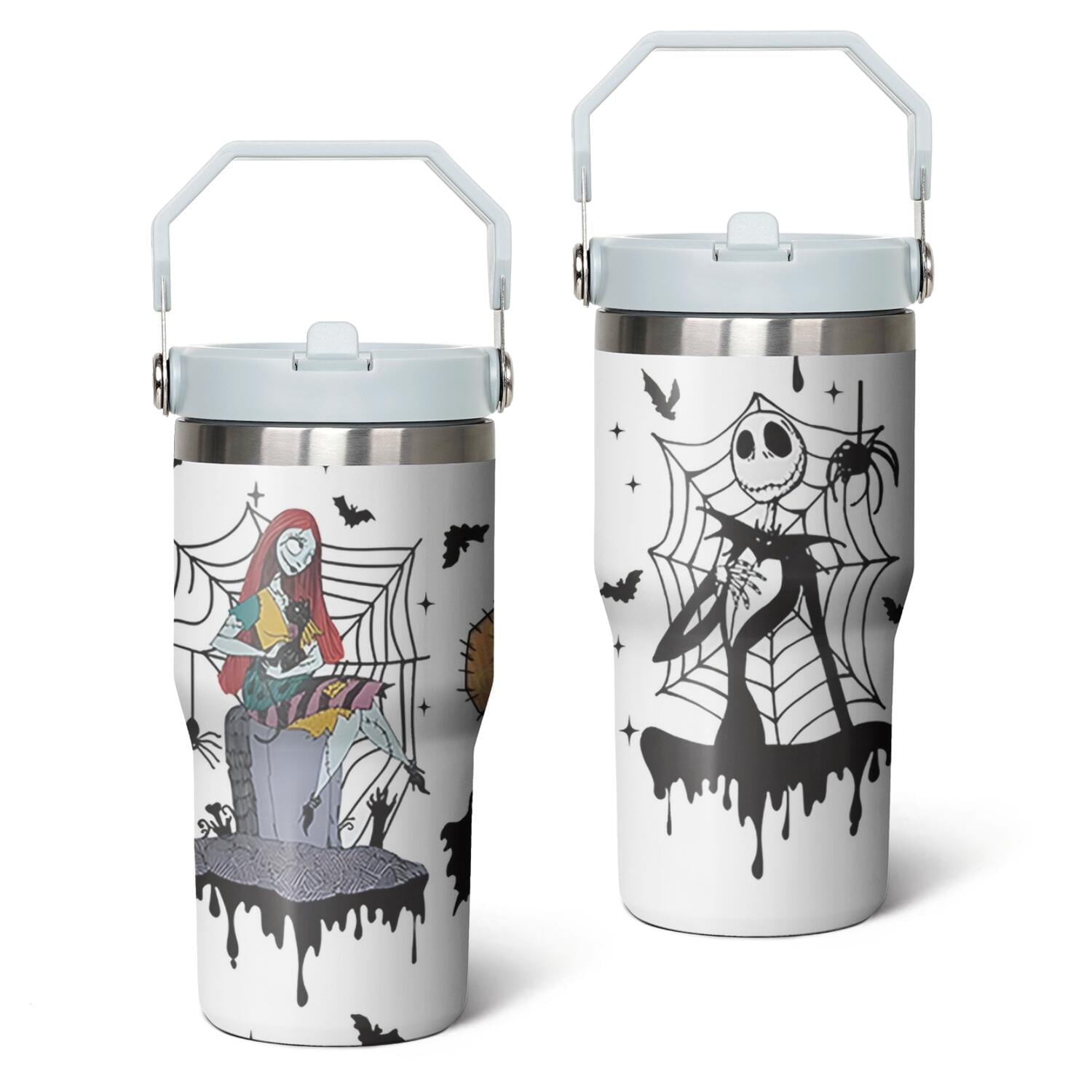 20oz Halloween Nightmare Before Stainless Steel Tumbler with Lid and Straw,Spill Proof Christmas Jack Skeleton Travel Cup - Tumbler