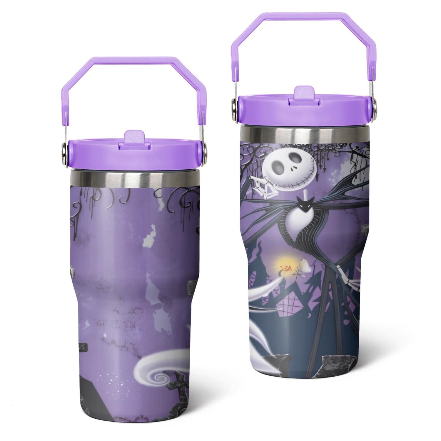 20oz Halloween Nightmare Before Stainless Steel Tumbler with Lid and Straw,Spill Proof Christmas Jack Skeleton Travel Cup - Tumbler