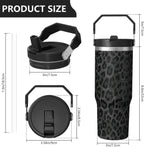 30oz Insulated Leopard Tumbler with Handle,Featuring a Leak-proof 2-in-1 Lid and Straw,a Vacuum-insulated Travel Coffee Mug,Portable Stainless Steel Water Bottle,Suitable for Both Women and Men