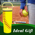Softball Lover Gift 30 oz Flip Straw Tumbler with Top Handle Softball Pattern BPA-Free Leak Proof Stainless Steel Insulated Vacuum Flip Top Water Bottle for Sporting Working