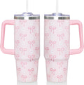 30 Oz Blue Bow Tumbler with Handle and Straw, Insulated Stainless Steel Coffee Travel Cup Mug Water - Tumbler