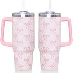 30 Oz Blue Bow Tumbler with Handle and Straw, Insulated Stainless Steel Coffee Travel Cup Mug Water - Tumbler