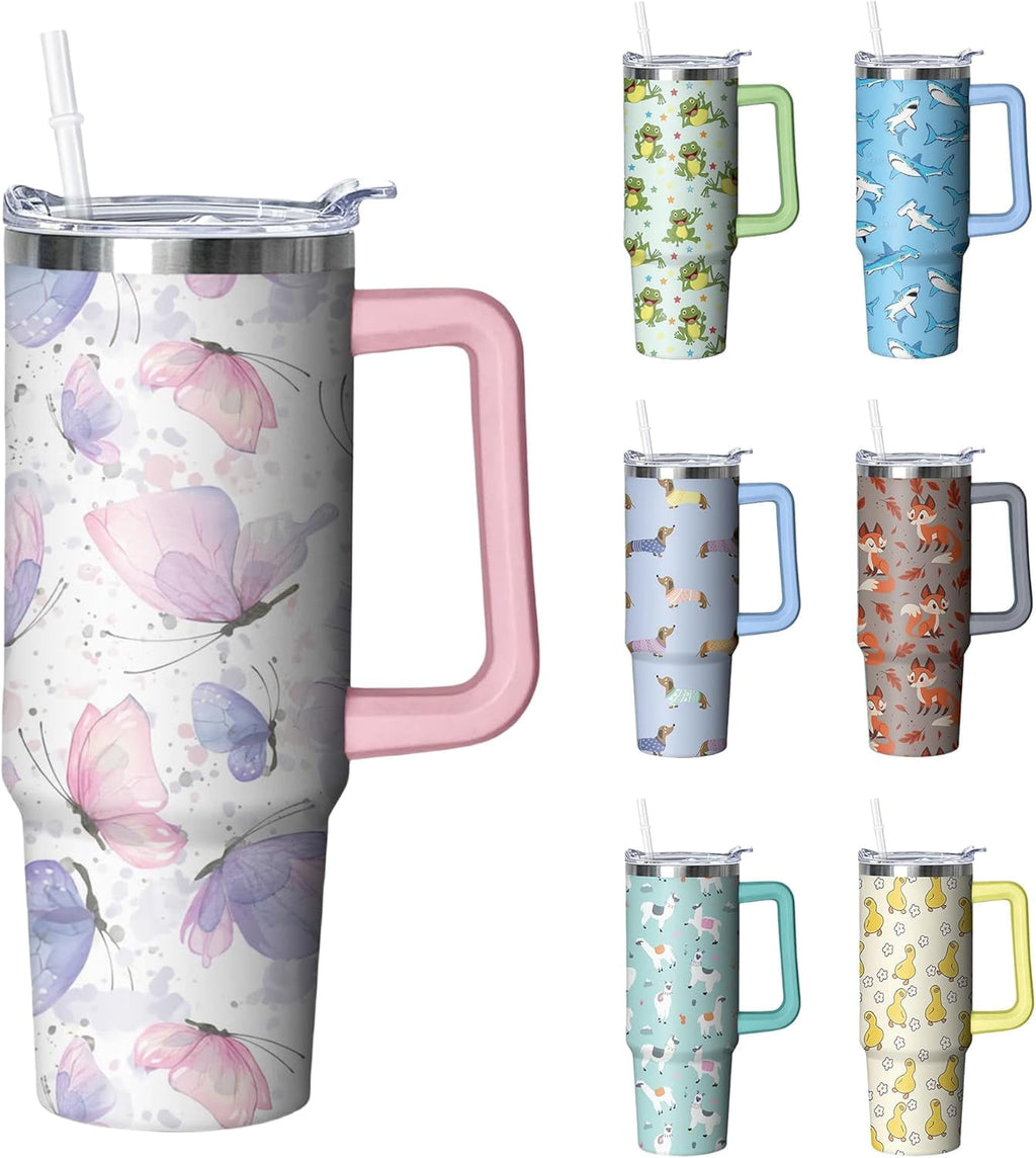 30 oz Duck Tumbler with Handle and Straw, Insulated Stainless Steel Cup with Lid, Travel Coffee Mug - Tumbler
