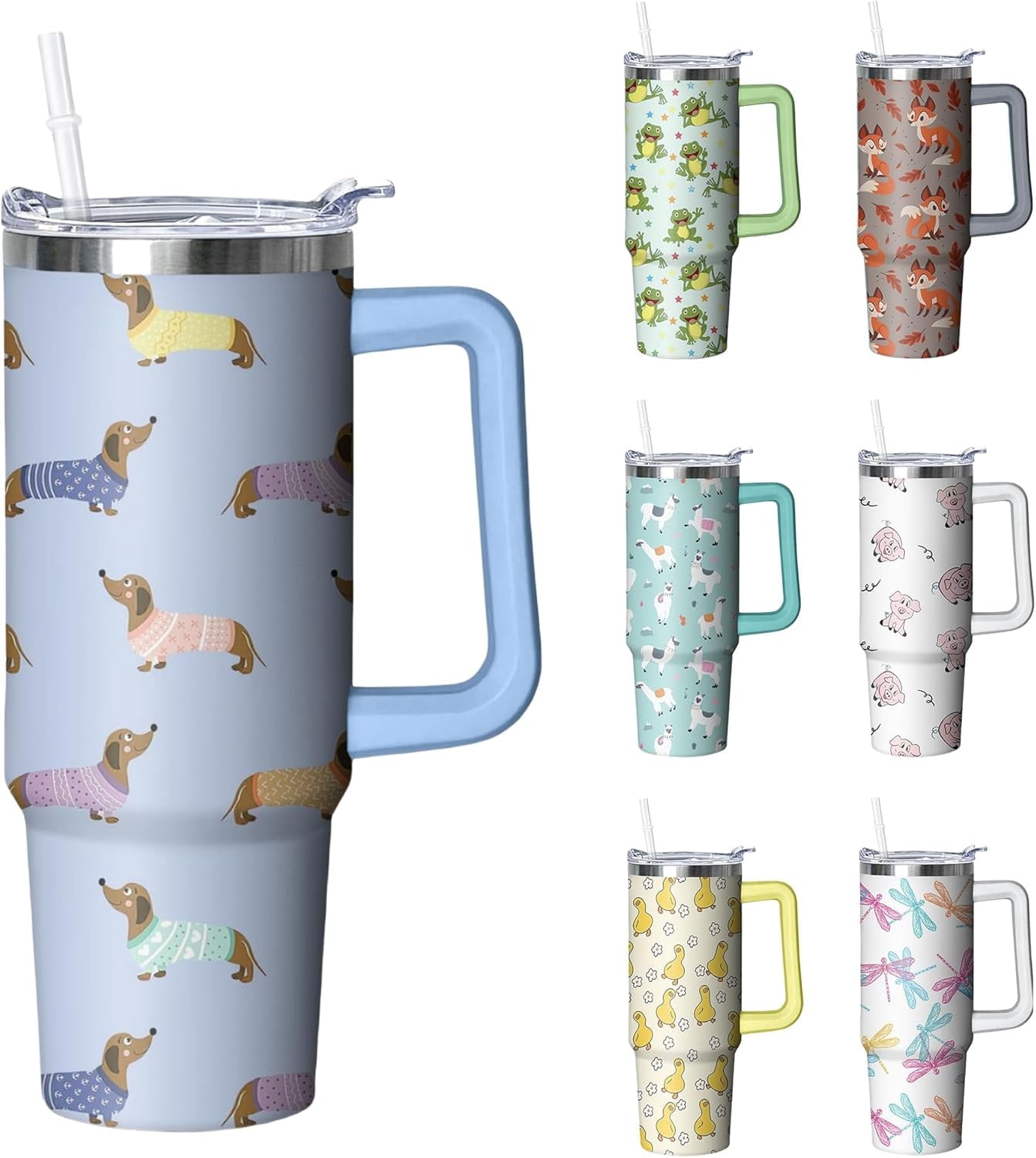 30 oz Duck Tumbler with Handle and Straw, Insulated Stainless Steel Cup with Lid, Travel Coffee Mug - Tumbler