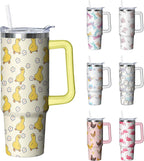30 oz Duck Tumbler with Handle and Straw, Insulated Stainless Steel Cup with Lid, Travel Coffee Mug Water Bottle, Gifts for Woman Animal Lovers