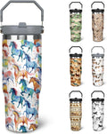 30 oz Horse Tumbler With Handle and Straw, 30oz Horse Flip Straw Tumbler Insulated Coffee Travel Mugs Cup Water Bottle Horse Gifts for Horse Lovers Women Girls - Tumbler