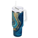 30 oz Insulated Stainless Steel Tumbler Double Wall Stainless Steel Tumbler with 2-Way Drinking Blue and Gold Ocean