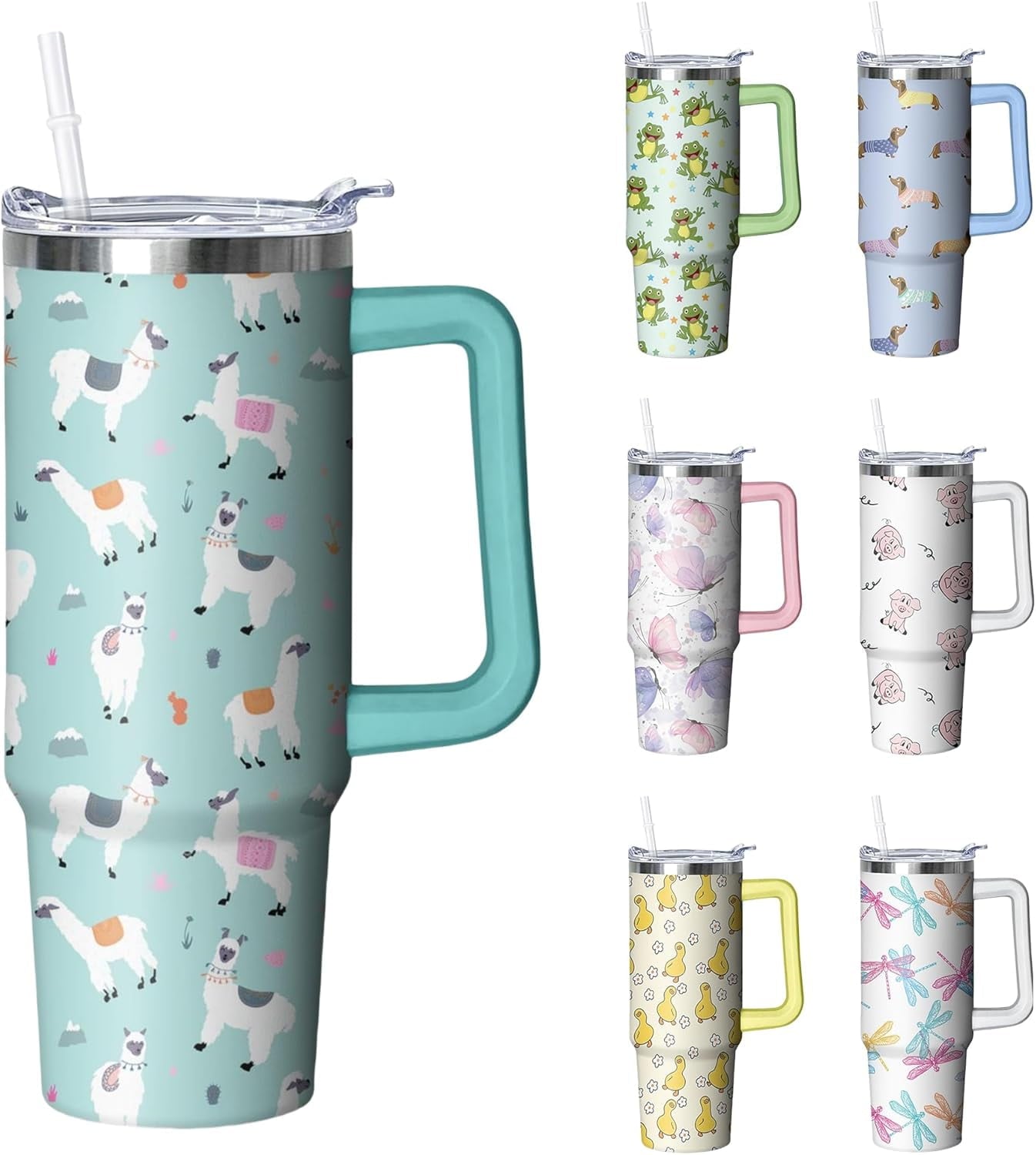 30 oz Duck Tumbler with Handle and Straw, Insulated Stainless Steel Cup with Lid, Travel Coffee Mug - Tumbler