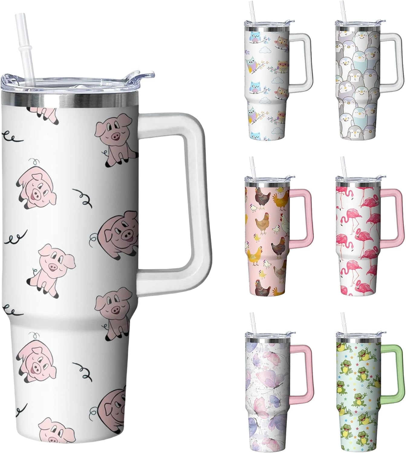 30 oz Duck Tumbler with Handle and Straw, Insulated Stainless Steel Cup with Lid, Travel Coffee Mug - Tumbler