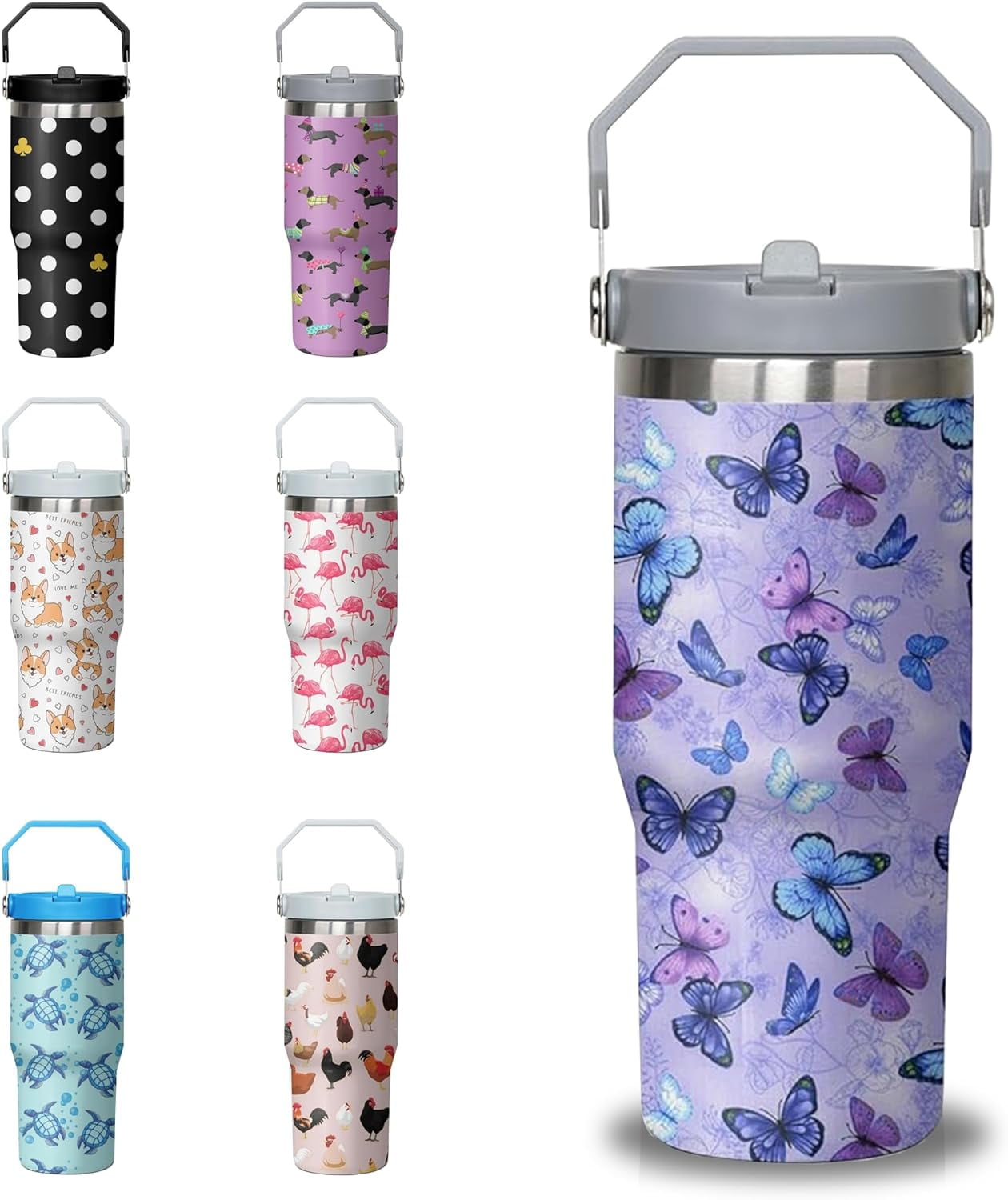 30 oz Chicken Tumbler with Handle and Flip Straw, Stainless Steel Double Insulated Cup with Lid and - Tumbler