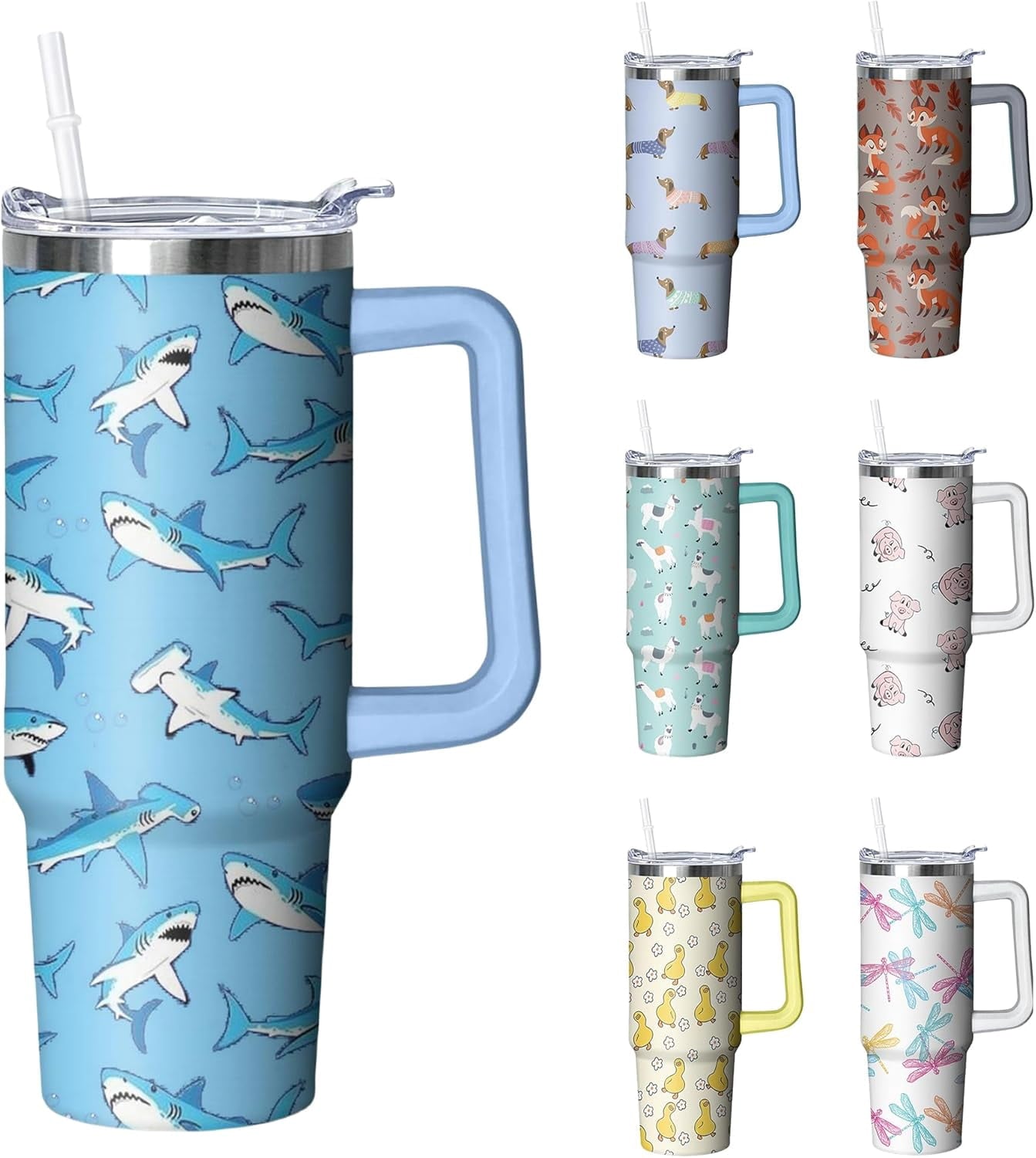30 oz Duck Tumbler with Handle and Straw, Insulated Stainless Steel Cup with Lid, Travel Coffee Mug - Tumbler
