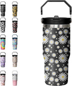30oz Tie Dye Print Tumbler with Handle Flip Straw Tie Dye Print Coffee Mug with Handle Leak Proof Insulated Tumbler Tie Dye Gifts for Women - Tumbler