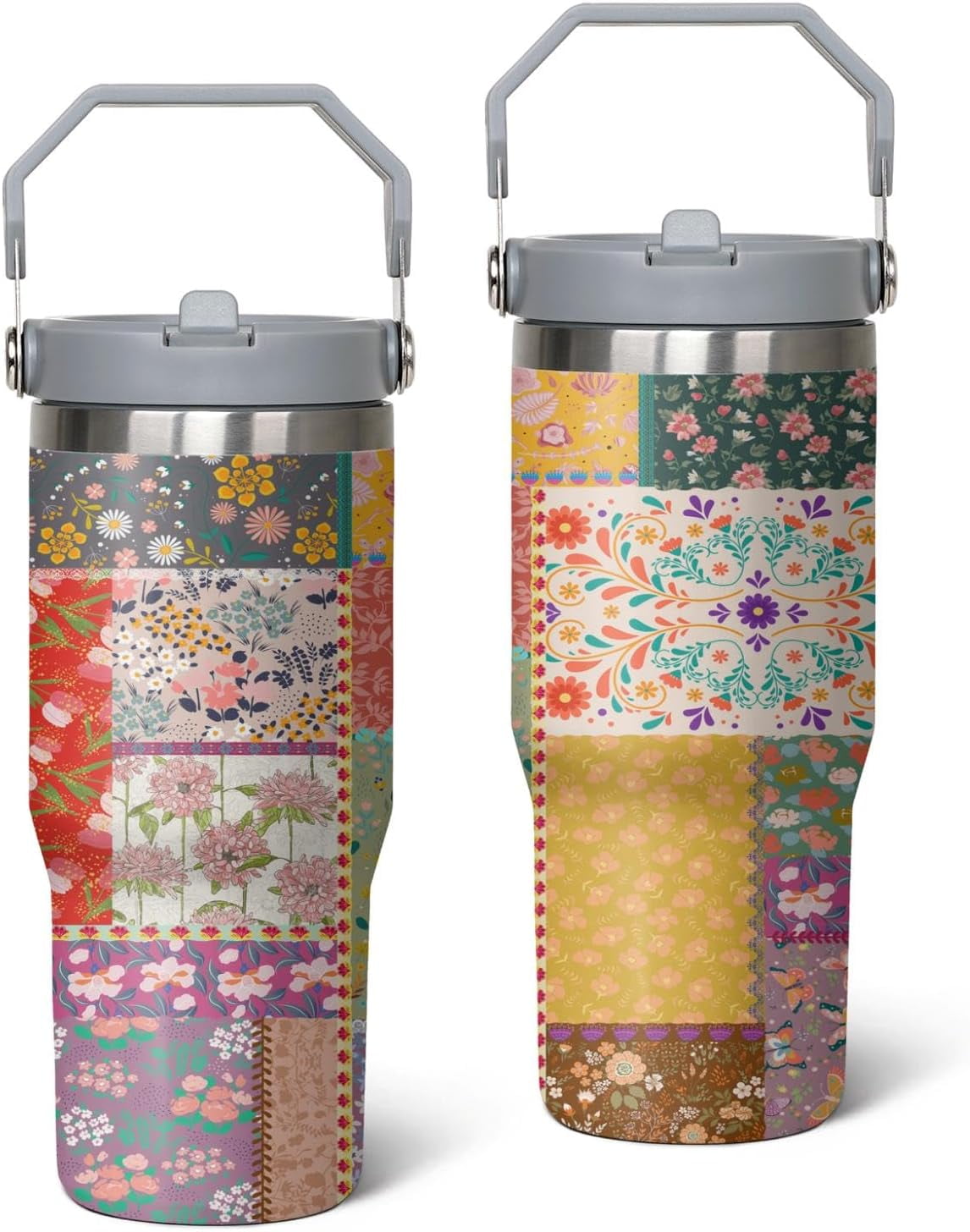 30oz Tie Dye Print Tumbler with Handle Flip Straw Tie Dye Print Coffee Mug with Handle Leak - Tumbler