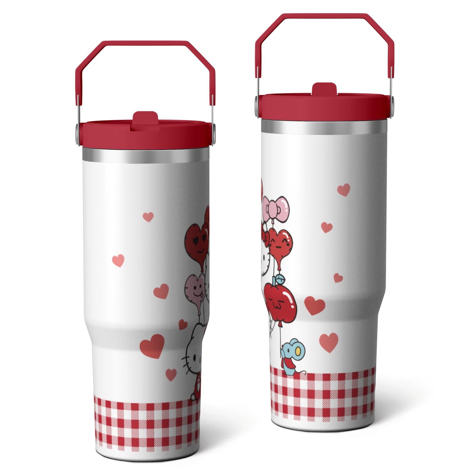 30oz Hello Kawaii Cat Cute Stainless Steel Tumbler with Lid and Straw,Spill Proof Travel Cup Double Wall - Tumbler