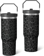 30oz Insulated Leopard Tumbler with Handle,Featuring a Leak-proof 2-in-1 Lid and Straw,a Vacuum-insulated Travel Coffee Mug,Portable Stainless Steel Water Bottle,Suitable for Both Women and Men