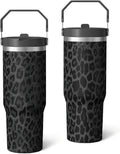 30oz Insulated Leopard Tumbler with Handle,Featuring a Leak-proof 2-in-1 Lid and Straw,a Vacuum-insulated Travel Coffee Mug,Portable Stainless Steel Water Bottle,Suitable for Both Women and Men