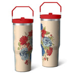 30oz Pioneer Colorful Floral Stainless Steel Flip Straw Tumbler with Lid and Straw Spill Proof Travel Cup Double Wall Vacuum Insulated Coffee Mug with Top Handled Pink - Tumbler