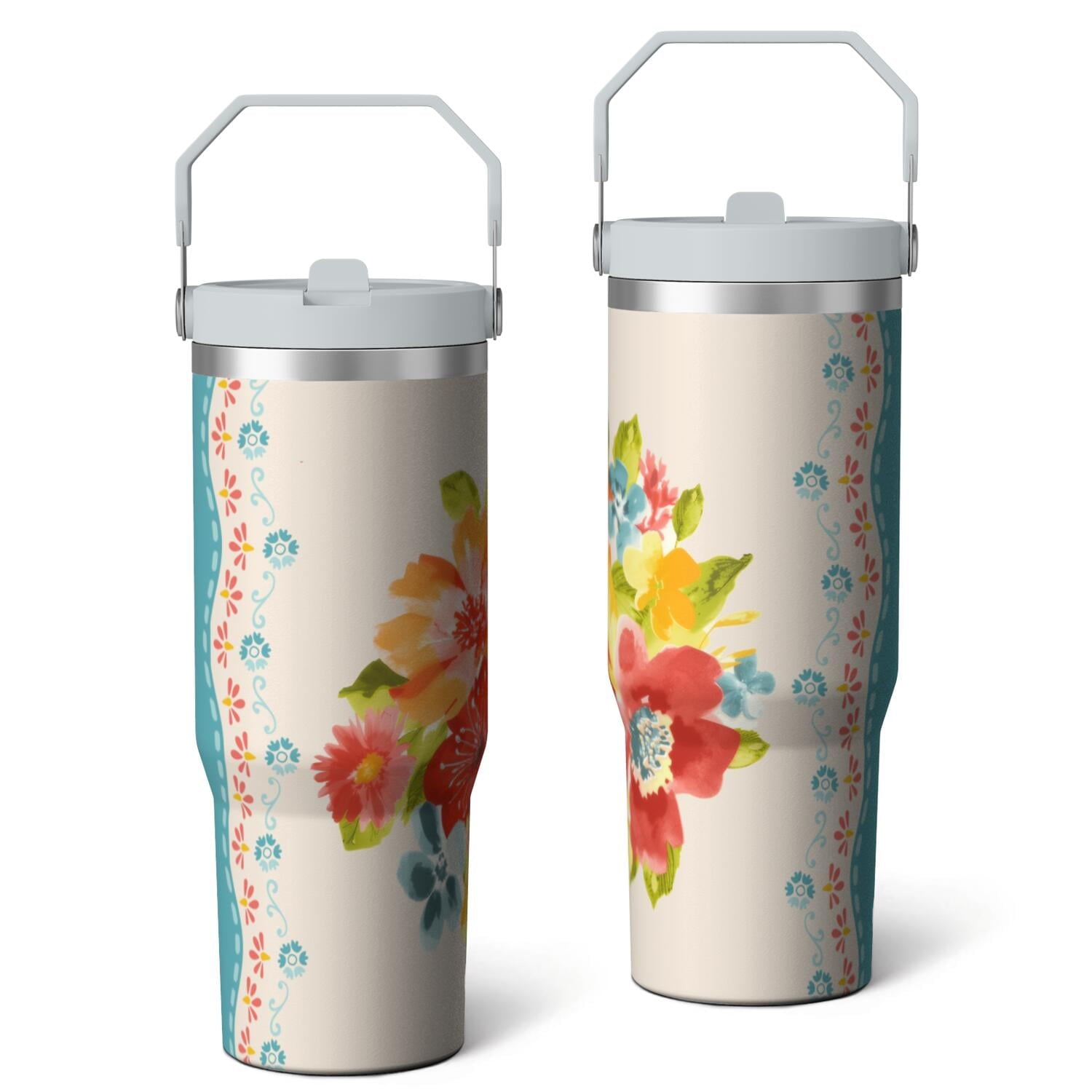30oz Pioneer Colorful Floral Stainless Steel Flip Straw Tumbler with Lid and Straw Spill Proof Travel Cup - Tumbler