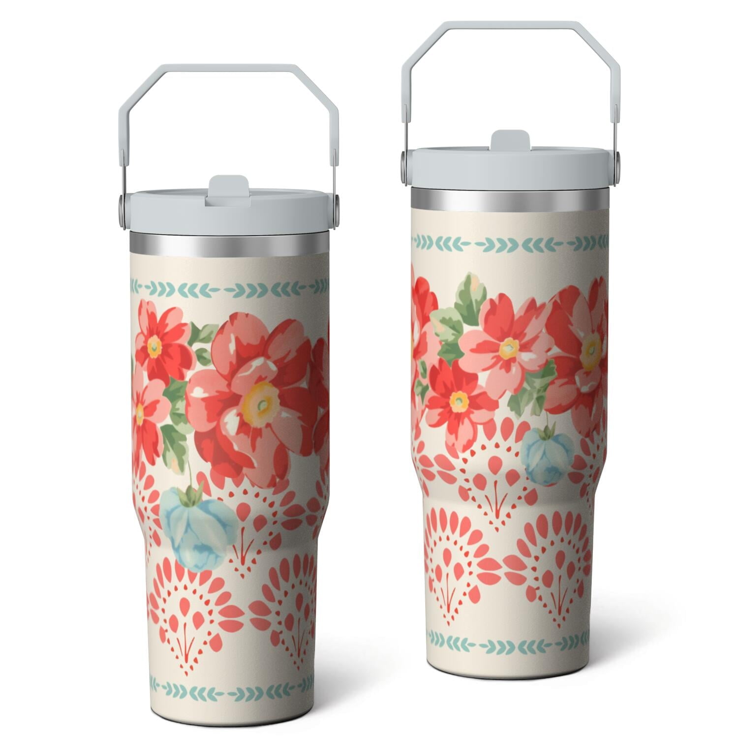 30oz Pioneer Colorful Floral Stainless Steel Flip Straw Tumbler with Lid and Straw Spill Proof Travel Cup - Tumbler