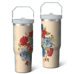 30oz Pioneer Colorful Floral Stainless Steel Flip Straw Tumbler with Lid and Straw Spill Proof Travel Cup Double Wall Vacuum Insulated Coffee Mug with Top Handled White - Tumbler