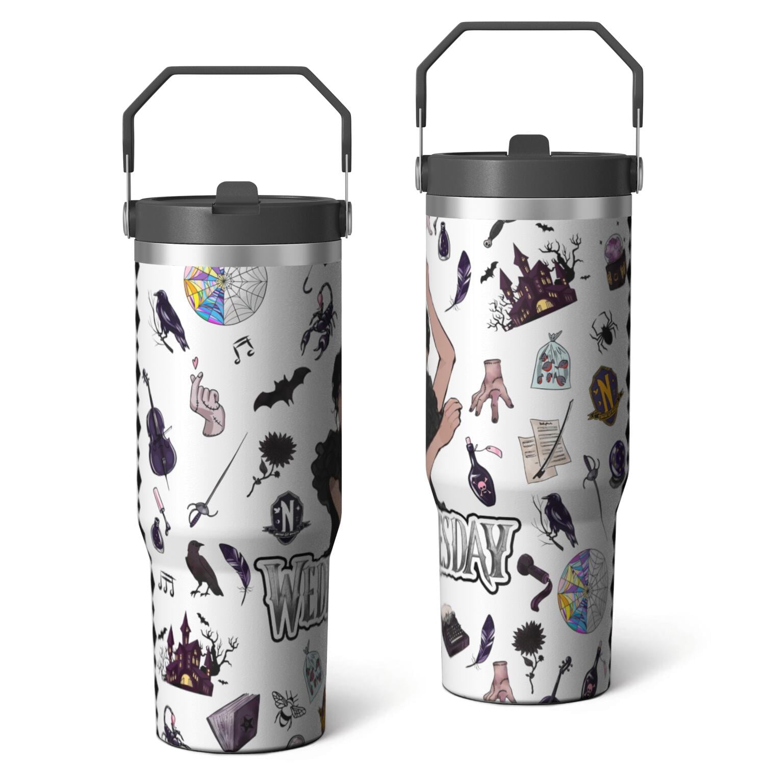 30oz Wednesday Girl Stainless Steel Tumbler with Lid and Straw,Wednesday Stuff Merchandise Spill Proof Travel Cup Double - Tumbler