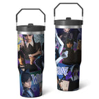 30oz Wednesday Girl Stainless Steel Tumbler with Lid and Straw,Wednesday Stuff Merchandise Spill Proof Travel Cup Double Wall Vacuum Insulated Coffee Mug with Top Handle Black - Tumbler
