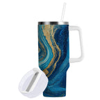 30 oz Insulated Stainless Steel Tumbler Double Wall Stainless Steel Tumbler with 2-Way Drinking Blue and Gold Ocean