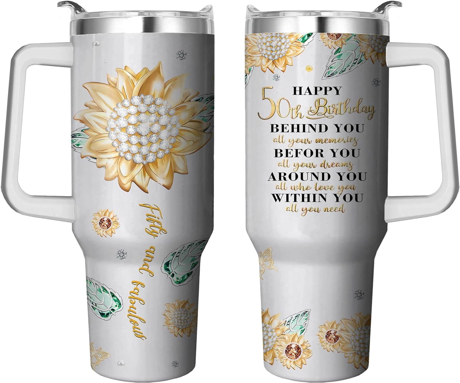 40 Oz Tumbler with Handle and Straw, Double Wall Coffee Travel Mug Spill Proof Leak Proof, Reusable - Tumbler