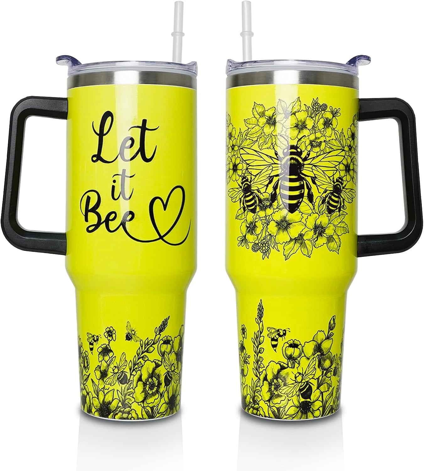 40 oz Tumbler with Handle and Straw Lid, Purple Butterfly Insulated Cup, Double Vacuum Leak Proof Coffee Travel Mug, Flower Stainless Steel Water Bottle Gifts for Women Girls - Tumbler